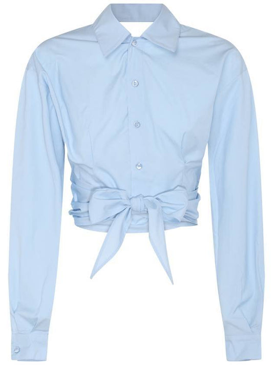 Tie Detail Crop Shirt Light Blue - AMI - BALAAN 1