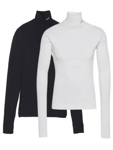 Turtleneck logo knit black white UMR524 11I0 - PRADA - BALAAN 1