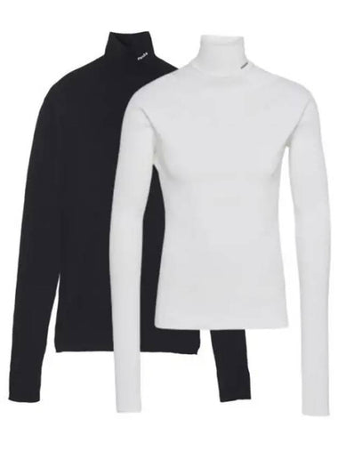 Turtleneck logo knit black white UMR524 11I0 - PRADA - BALAAN 1