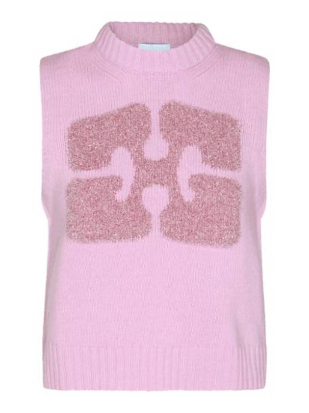 Graphic Wool Mix Vest Knit Top Fragrant Lilac - GANNI - BALAAN 2