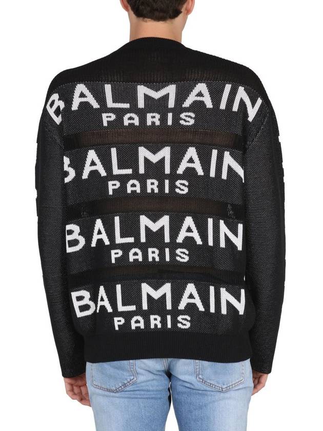 Men's Allover Logo Intarsia Knit Top Black - BALMAIN - BALAAN 4