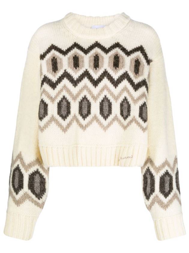 Chunky Wool Crop Knit Top Ivory - GANNI - BALAAN 6