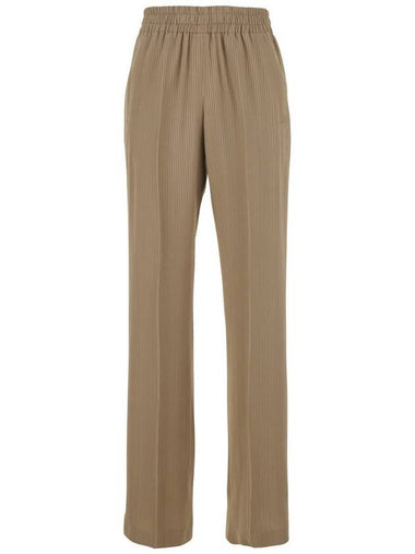 'Brittany' Beige Pants With Logo Charm Detail On The Rear And All-Over Striped Motif In Viscose Blend Woman - GOLDEN GOOSE - BALAAN 1