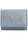 Embroidered Logo Leather Half Wallet Blue - CHLOE - BALAAN 2