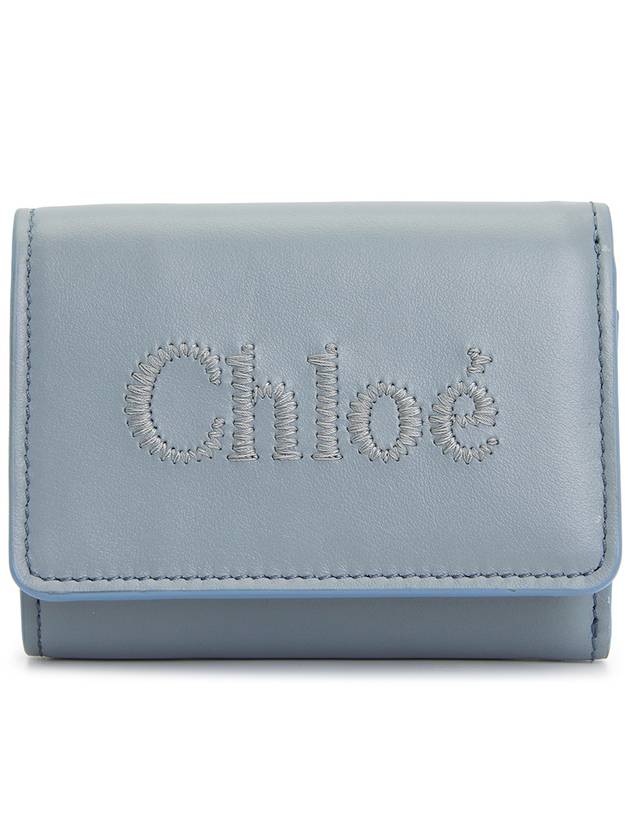 Embroidered Logo Leather Half Wallet Blue - CHLOE - BALAAN 2