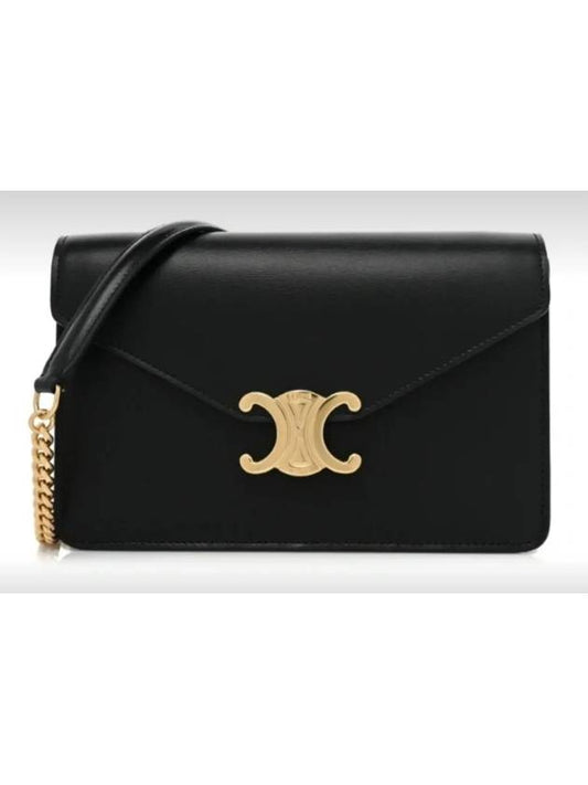 Triomphe Chain Shiny Calfskin Half Wallet Black - CELINE - BALAAN 2