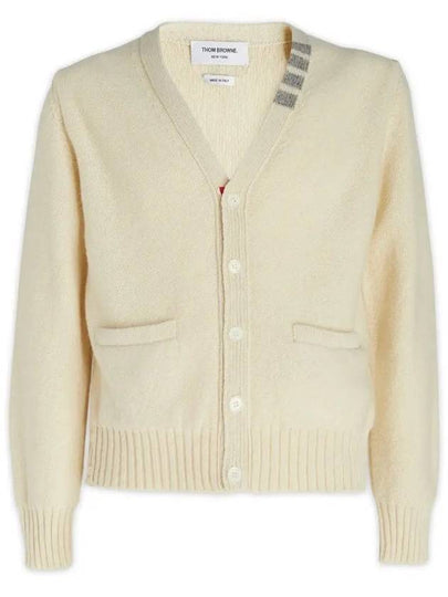 Reverse Jersey Stitch Donegal 4 Bar V Neck Cardigan White - THOM BROWNE - BALAAN 2