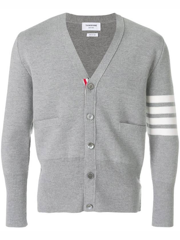 Milano Stitch Fine Merino Wool V-neck Cardigan Light Gray - THOM BROWNE - BALAAN 2