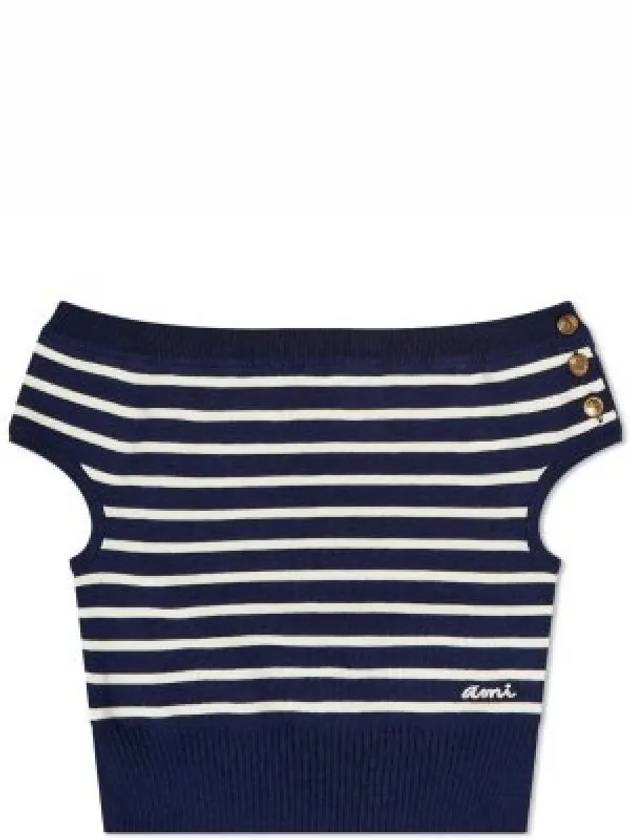 Logo striped off shoulder sleeveless knit navy white FTP011KN0003492 964289 - AMI - BALAAN 1