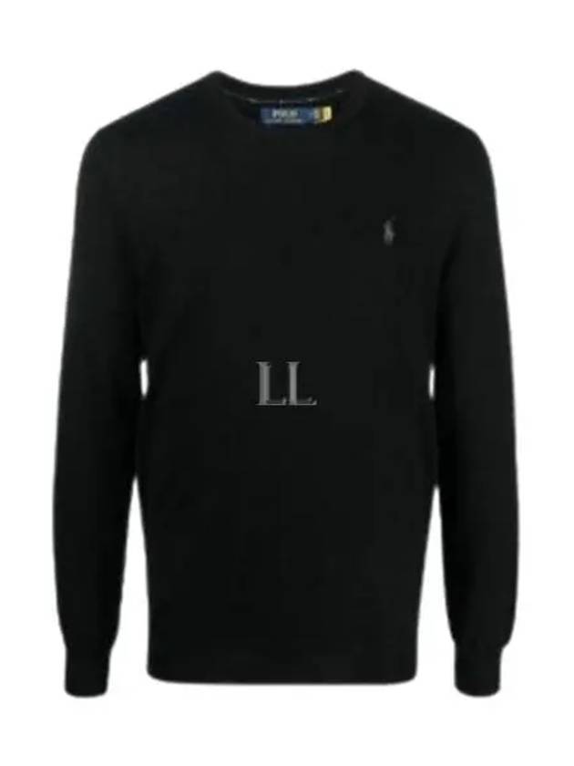 Logo Crew Neck Wool Knit Top Black - POLO RALPH LAUREN - BALAAN 2