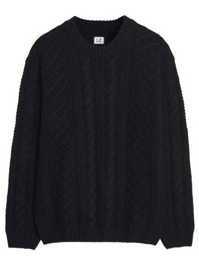 Lambswool Crewneck Logo Knit Top Black - CP COMPANY - BALAAN 2