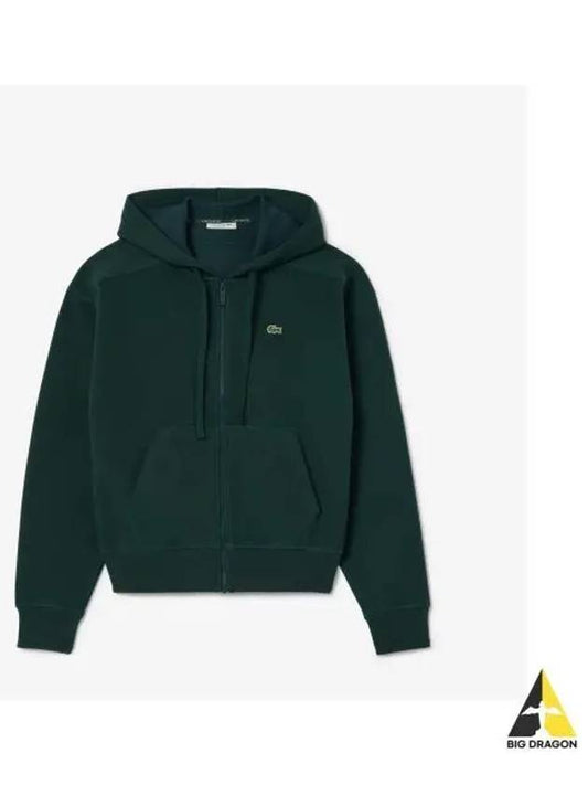 Women s Double Face Pique Hooded Zip Up Deep Green - LACOSTE - BALAAN 1