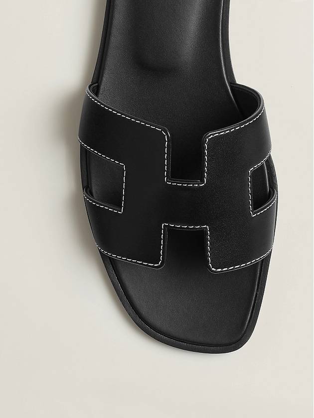 Oran Calfskin Slippers Noir Piqures Ecrues Black - HERMES - BALAAN 5