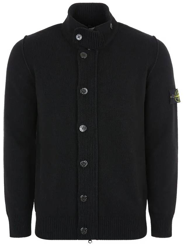 Wappen High Neck Button Up Wool Cardigan Black - STONE ISLAND - BALAAN 3