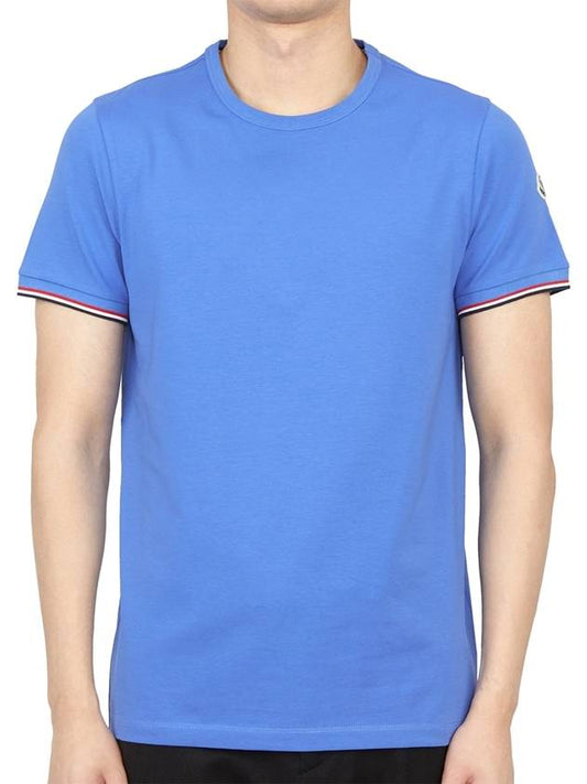 Arm Logo Round Short Sleeve T-Shirt Blue - MONCLER - BALAAN 2