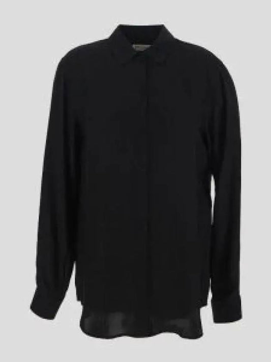 Striped Button Silk Shirt Black - SAINT LAURENT - BALAAN 2