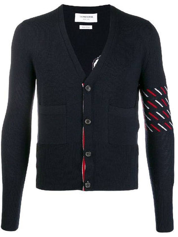 Wrap Stripe Duck Intarsia Cardigan Navy - THOM BROWNE - BALAAN 1