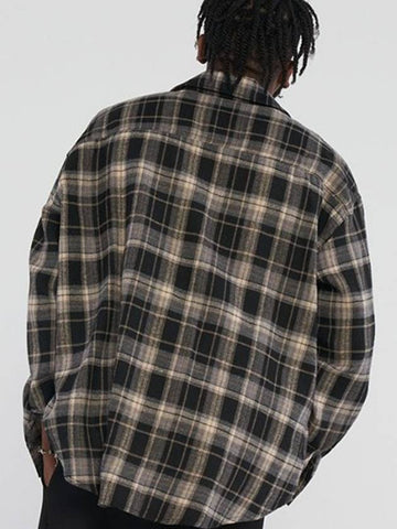 Retro oversized fit checkered shirt Black - TENER - BALAAN 1