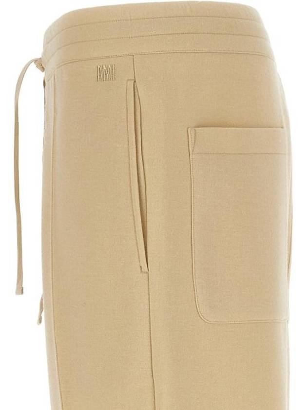 Elastic Waist Viscose Wool Straight Pants Ivory - AMI - BALAAN 5