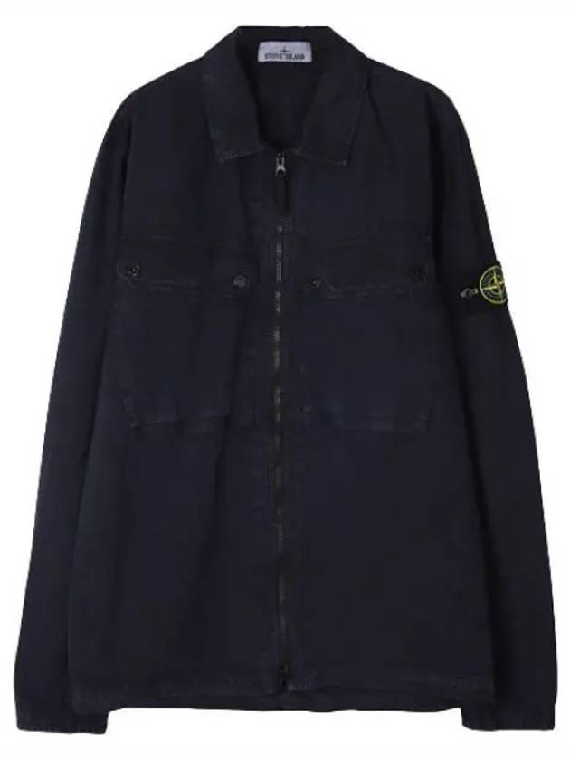 Old Effect Brushed Organic Cotton Canvas Overshirt Regular Fit Men s Jacket - STONE ISLAND - BALAAN 1