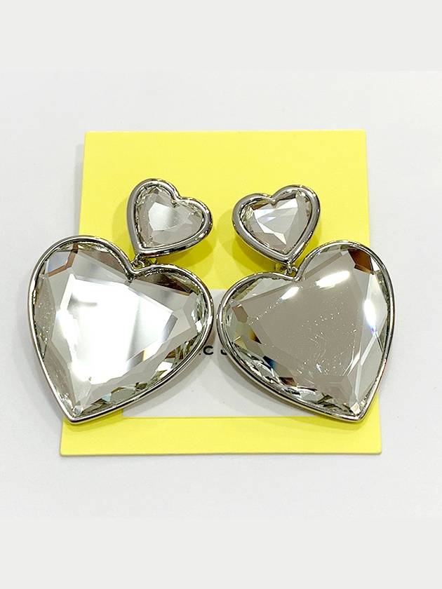 Women's Double Heart Earrings Crystal Silver - MARC JACOBS - BALAAN 4