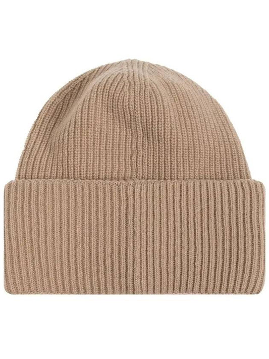 3B00048 M1241 513 Logo Patch Beige Wool Beanie - MONCLER - BALAAN 2