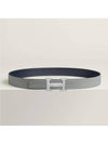 H Guillochee Buckle Reversible Double Sided 32mm Blue Marine 95 Silver Plated Men s Leather Belt H073967CAGB095 - HERMES - BALAAN 2