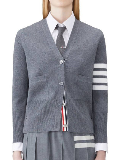 Milano Stitch 4 Bar Classic V Neck Fine Merino Wool Cardigan Medium Grey - THOM BROWNE - BALAAN 2