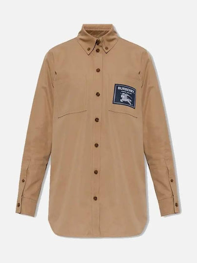 Women's Logo Patch Cotton Long Sleeve Shirt Camel - BURBERRY - BALAAN 2