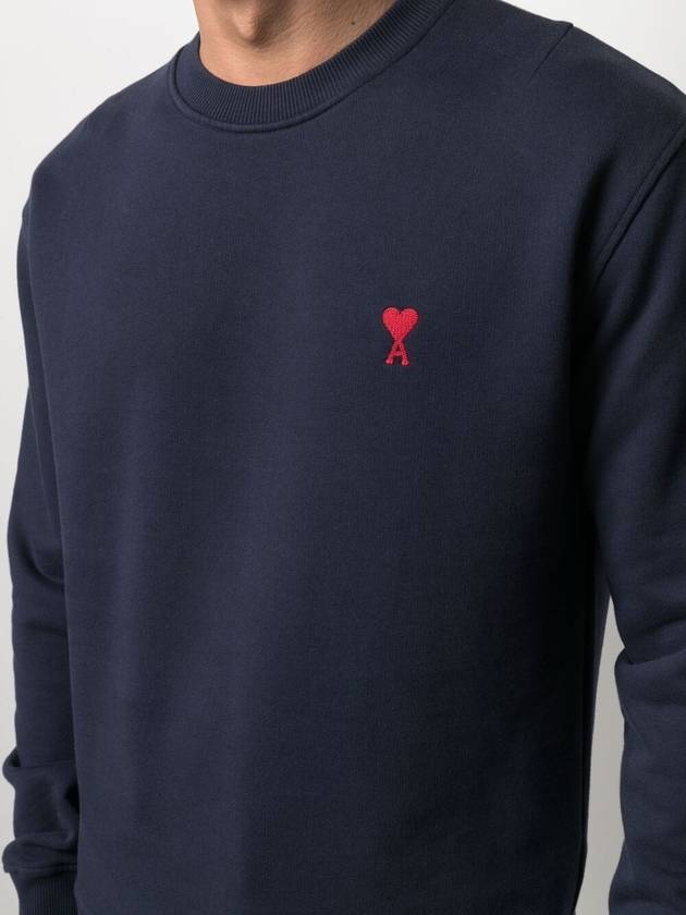 Men's Heart Logo Embroidered Sweatshirt Navy - AMI - BALAAN 7