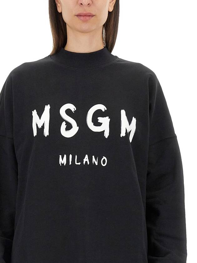 Milano Brushed Logo Print Long Sleeve Short Dress Black - MSGM - BALAAN 5