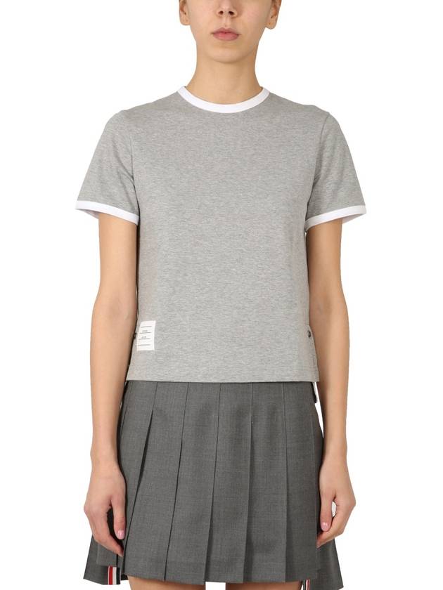 Asymmetric Hem Short Sleeve T-Shirt Grey - THOM BROWNE - BALAAN 3