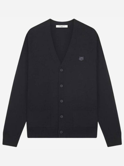 Bold Fox Head Patch V Neck Wool Cardigan Black - MAISON KITSUNE - BALAAN 2