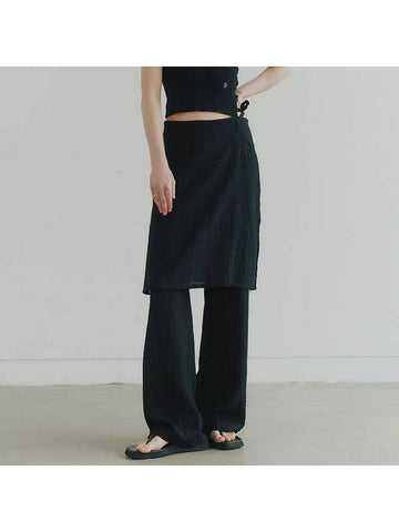 Tencel Layered Wide Skirt Pants Black - NOIRER FOR WOMEN - BALAAN 1