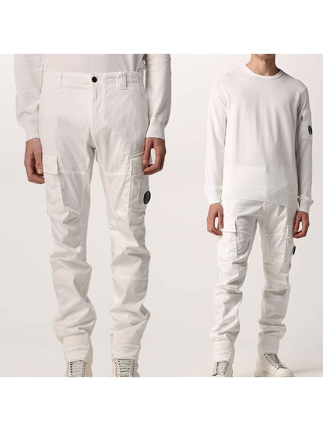 Men's Lens Wappen Stretch Satin Cargo Pants White - CP COMPANY - BALAAN.