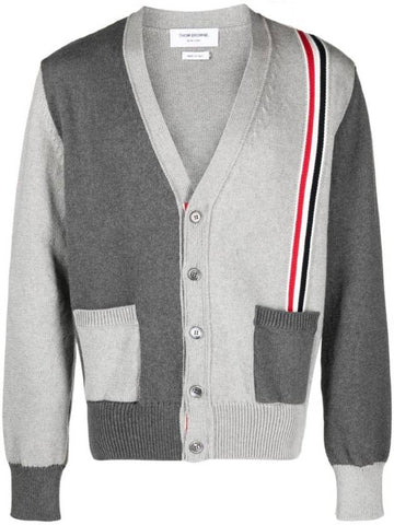 Fun Mix V-neck Cotton Cardigan Grey - THOM BROWNE - BALAAN 1