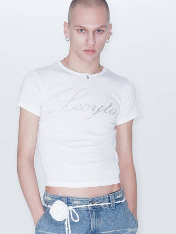 Sparkly lettering short sleeve t shirt white - LECYTO - BALAAN 1