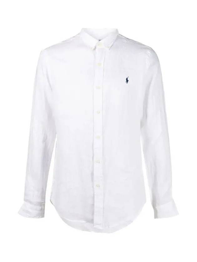 Embroidered Pony Linen Long Sleeve Shirt White - POLO RALPH LAUREN - BALAAN 3