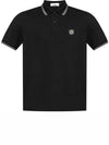 Stretch Cotton Pique Short Sleeve Polo Shirt Black - STONE ISLAND - BALAAN 2