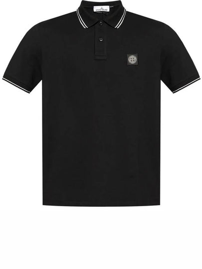 Stretch Cotton Pique Short Sleeve Polo Shirt Black - STONE ISLAND - BALAAN 2