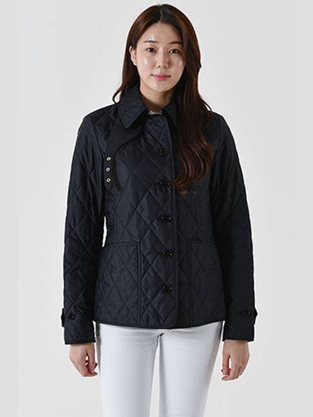 Women's Diamond Quilted Thermoregulated Check Jacket Midnight - BURBERRY - BALAAN 3