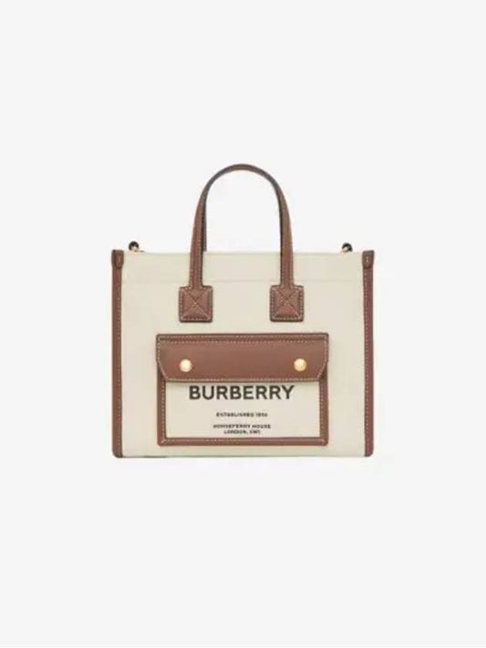 Mini Two-Tone Canvas and Leather Freya Tote Bag Natural Tan - BURBERRY - BALAAN 2