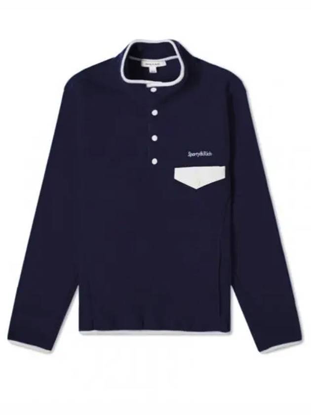 Serif Logo Buttoned Polar Cotton Sweatshirt Cream Navy - SPORTY & RICH - BALAAN 2