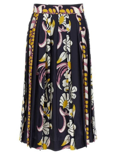 Printed Silk Midi Pleated Skirt Black - TORY BURCH - BALAAN 2