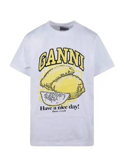 Relaxed Lemon T-Shirt Bright White - GANNI - BALAAN 2