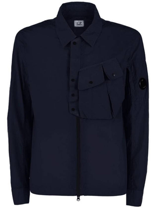 Lens Chrome Overshirt Zip-up Jacket Navy - CP COMPANY - BALAAN.