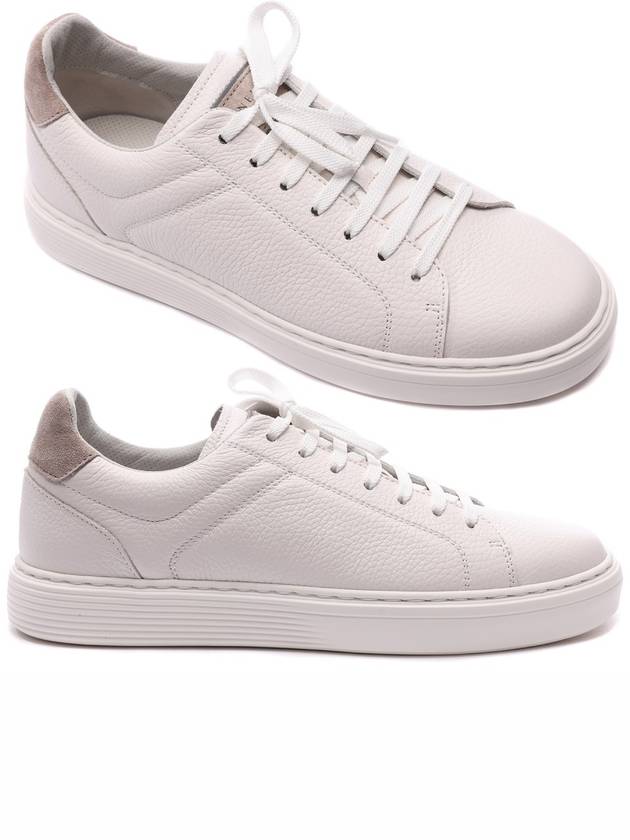 Logo Leather Low Top Sneakers White - BRUNELLO CUCINELLI - BALAAN 3