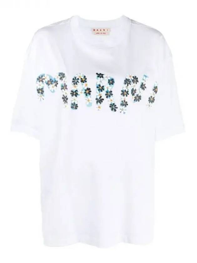 Daisy flower logo printing round short sleeve t shirt white women s 238828 - MARNI - BALAAN 1