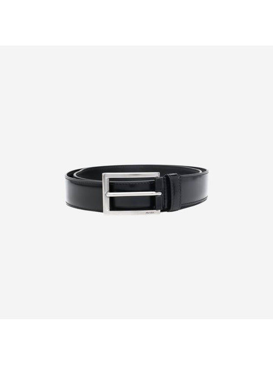 Men's Leather Belt Black - PRADA - BALAAN