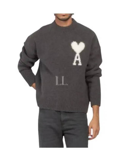 Intarsia Logo Crewneck Knit Top Dark Grey - AMI - BALAAN 2